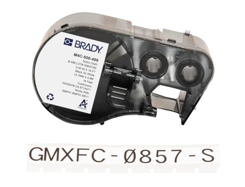 Brady M4C-500-499 Etikettenband für Etikettendrucker BMP41/BMP51/BMP53/M511, selbstklebend, Schwarz auf Weiß (12,70 mm (B) x 4,88 m (L)) von Brady