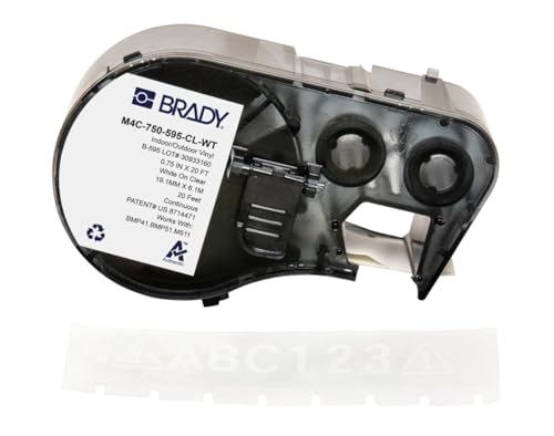 Brady M4C-750-595-CL-WT Etikettenband für Etikettendrucker BMP41/BMP51/BMP53/M511, selbstklebende Druckeretiketten, Weiß auf Transparent (19,05 mm (B) x 6,10 m (L)) von Brady