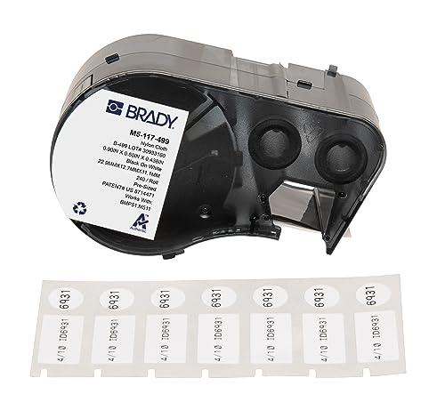 Brady M5-117-499 Etiketten für Etikettendrucker BMP51/BMP53/M511-240, selbstklebende Druckeretiketten, Schwarz auf Weiß, 22,86 mm (B) x 12,70 mm (H) x 11,18 mm (Durchmesser) von Brady