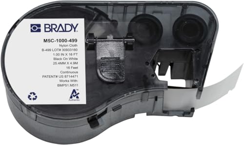 Brady M5C-1000-499 Etikettenband für Etikettendrucker BMP51/BMP53/M511, selbstklebend, Schwarz auf Weiß (25,40 mm (B) x 4,88 m (L)) von Brady