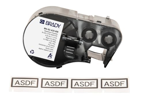 Brady Metallisierter Polyester-Vorgefertigte Etiketten für Etikettendrucker BMP41/BMP51/BMP53/M511-239 Klebeetiketten - Schwarz auf Hellgrau (12,70 mm (B) x 28,70 mm (H)) - M4-92-428-BB von Brady
