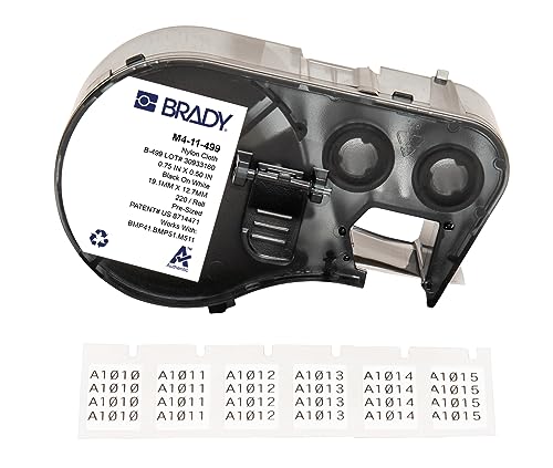 Brady Nylongewebe-Vorgefertigte Etiketten für Etikettendrucker BMP41/BMP51/BMP53/M511 - 220 Klebeetiketten - Schwarz auf Weiß (19,05 mm (B) x 12,70 mm (H)) - M4-11-499 von Brady