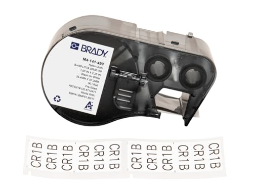 Brady Nylongewebe-Vorgefertigte Etiketten für Etikettendrucker BMP41/BMP51/BMP53/M511-90 Selbstklebende Nylonetiketten - Wasserfest - Schwarz auf Weiß (25.40mm x 57.15mm) - M4-141-499 von Brady