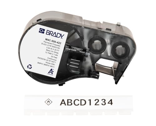 Brady Polyester-Etikettenband für Etikettendrucker BMP41/BMP51/BMP53/M511 - Klebeetiketten - Schwarz auf Weiß (12,70 mm (B) x 7,62 m (L)) - M4C-500-422 von Brady