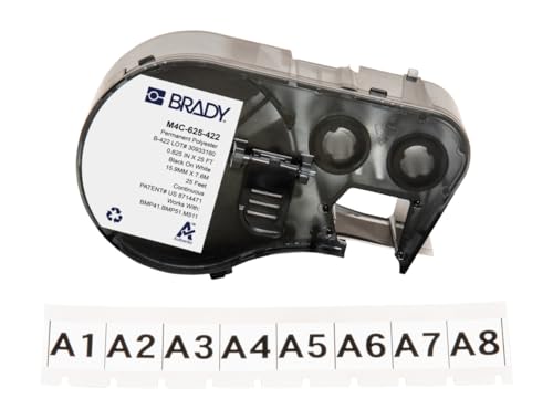 Brady Polyester-Etikettenband für Etikettendrucker BMP41/BMP51/BMP53/M511 - Klebeetiketten - Schwarz auf Weiß (15,88 mm (B) x 7,62 m (L)) - M4C-625-422 von Brady