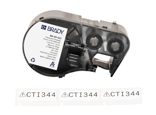 Brady Polyester-Vorgefertigte Etiketten für Etikettendrucker BMP41/BMP51/BMP53/M511 - 180 Klebeetiketten - Schwarz auf Weiß (12,70 mm (B) x 38,10 mm (H)) - M4-89-422 von Brady
