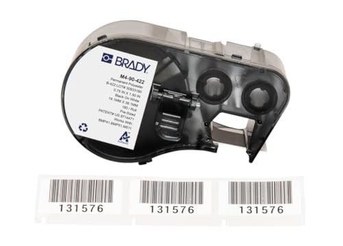 Brady Polyester-Vorgefertigte Etiketten für Etikettendrucker BMP41/BMP51/BMP53/M511 - 180 Klebeetiketten - Schwarz auf Weiß (19,05 mm (B) x 38,10 mm (H)) - M4-90-422 von Brady