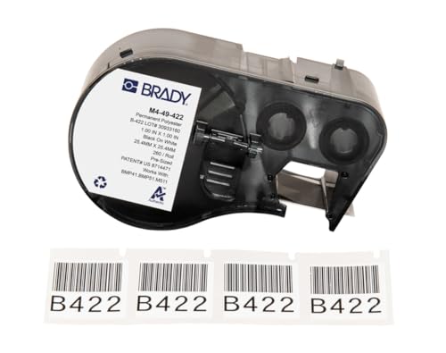Brady Polyester-Vorgefertigte Etiketten für Etikettendrucker BMP41/BMP51/BMP53/M511 - 260 Klebeetiketten - Schwarz auf Weiß (25,40 mm (B) x 25,40 mm (H)) - M4-49-422 von Brady