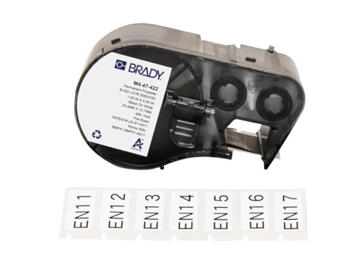 Brady Polyester-Vorgefertigte Etiketten für Etikettendrucker BMP41/BMP51/BMP53/M511 - 480 Klebeetiketten - Schwarz auf Weiß (25,40 mm (B) x 12,70 mm (H)) - M4-47-422 von Brady
