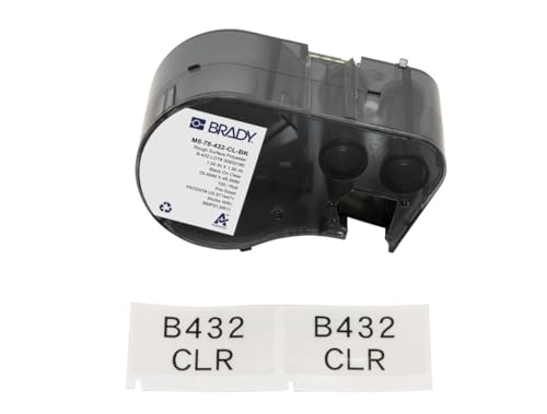 Brady Polyester-Vorgefertigte Etiketten für Etikettendrucker BMP51/BMP53/M511 - 100 Klebeetiketten - Schwarz auf Transparent (25,40 mm (B) x 48,26 mm (H)) - M5-78-432-CL-BK von Brady