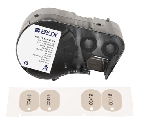 Brady Polyethylen-Etikettenband für Etikettendrucker BMP51/BMP53/M511 - 65 Klebeetiketten - Schwarz auf Grau (30,63 mm (B) x 19,05 mm (H)) - M5-111-145FR-GY von Brady