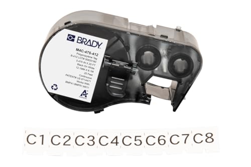 Brady Polypropylen-Etikettenband für Etikettendrucker BMP41/BMP51/BMP53/M511 - Klebeetiketten - Schwarz auf Weiß (12,07 mm (B) x 6,10 m (L)) - M4C-475-412 von Brady