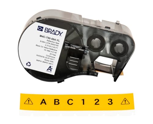 Brady Reflektierendes-Etikettenband für Etikettendrucker BMP41/BMP51/BMP53/M511 - Klebeetiketten - Schwarz auf Gelb (19,05 mm (B) x 6,10 m (L)) - M4C-750-584-YL von Brady