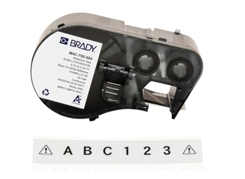 Brady Reflektierendes-Etikettenband für Etikettendrucker BMP41/BMP51/BMP53/M511 - Klebeetiketten - Schwarz auf Weiß (19,05 mm (B) x 6,10 m (L)) - M4C-750-584 von Brady
