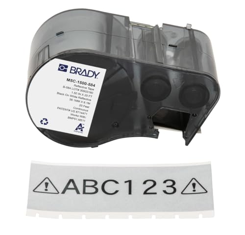 Brady Reflektierendes-Etikettenband für Etikettendrucker BMP51/BMP53/M511 - Klebeetiketten - Schwarz auf Weiß (38,10 mm (B) x 6,10 m (L)) - M5C-1500-584 von Brady