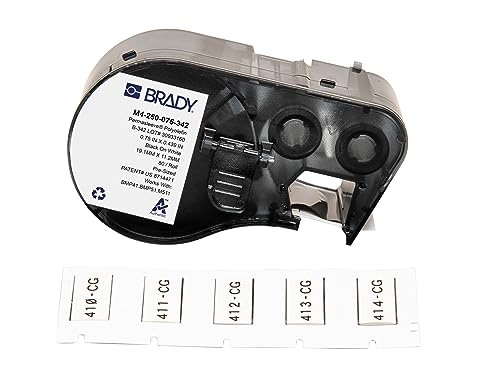 Brady Schrumpfendes Polyolefin-Etikettenband für Etikettendrucker BMP41/BMP51/BMP53/M511-80, selbstklebende Druckeretiketten, Schwarz auf Weiß (19,05 mm (B) x 11,15 mm (H)) – M4-250-075-342 von Brady