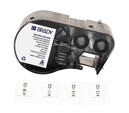 Brady Schrumpfendes Polyolefin-Etikettenband für Etikettendrucker BMP41/BMP51/BMP53/M511-80, selbstklebende Druckeretiketten, Schwarz auf Weiß (19,05 mm (B) x 16,38 mm (H)) – M4-375-075-342 von Brady