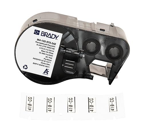 Brady Schrumpfendes Polyolefin-Etikettenband für Etikettendrucker BMP41/BMP51/BMP53/M511-80, selbstklebende Druckeretiketten, Schwarz auf Weiß (19,05 mm (B) x 5,97 mm (H)) – M4-125-075-342 von Brady