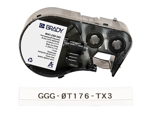 Brady Schrumpfendes Polyolefin-Etikettenband für Etikettendrucker BMP41/BMP51/BMP53/M511 - Selbstklebende Druckeretiketten - Schwarz auf Weiß (11,15 mm (H) x 2,13 m (L)) - M4C-250-342 von Brady