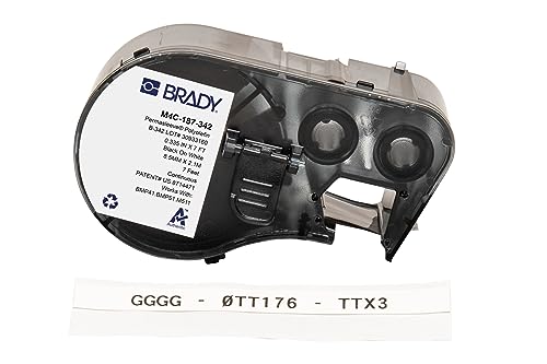 Brady Wärmeschrumpfendes Polyolefin-Etikettenband für Etikettendrucker BMP41/BMP51/BMP53/M511 - Klebeetiketten - Schwarz auf Weiß (8,51 mm (H) x 2,13 m (L)) - M4C-187-342 von Brady