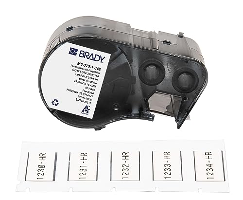 Brady Schrumpfendes Polyolefin-Etikettenband für Etikettendrucker BMP51/BMP53/M511-80, selbstklebende Druckeretiketten, Schwarz auf Weiß (25,40 mm (B) x 16,38 mm (H)) – M5-375-1-342 von Brady