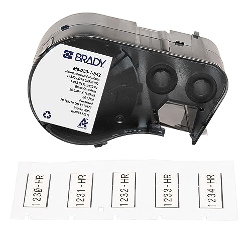 Brady Schrumpfendes Polyolefin-Etikettenband für Etikettendrucker BMP51/BMP53/M511-80, selbstklebende Druckeretiketten, Schwarz auf Weiß (25,78 mm (B) x 11,15 mm (H)) – M5-250-1-342 von Brady