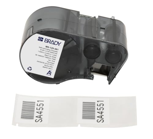 Brady Selbstlaminierender Polyester-Vorgefertigte Etiketten für Etikettendrucker BMP51/BMP53/M511 - 140 Klebeetiketten - Schwarz auf Weiß, Transparent (57,15 mm (B) x 38,10 mm (H)) - M5-129-461 von Brady