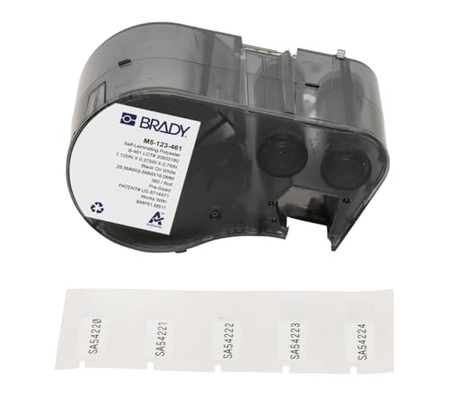 Brady Selbstlaminierender Polyester-Vorgefertigte Etiketten für Etikettendrucker BMP51/BMP53/M511 - 360 Klebeetiketten - Schwarz auf Weiß, Transparent (28,58 mm (B) x 9,53 mm (H)) - M5-123-461 von Brady
