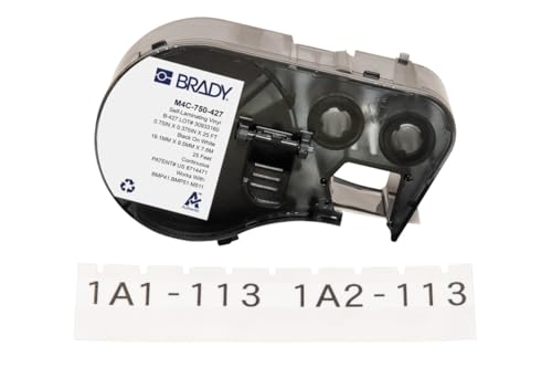 Brady Selbstlaminierendes Vinyl-Etikettenband für Etikettendrucker BMP41/BMP51/BMP53/M511 - Klebeetiketten - Schwarz auf Weiß, Transparent (19,05 mm (B) x 7,62 m (L)) - M4C-750-427 von Brady
