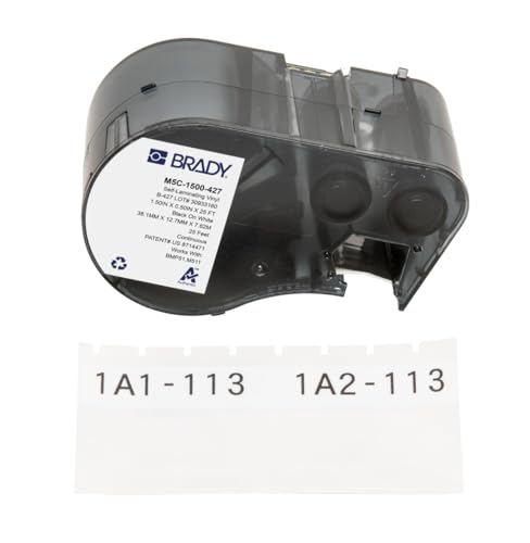 Brady Selbstlaminierendes Vinyl-Etikettenband für Etikettendrucker BMP51/BMP53/M511 - Klebeetiketten - Schwarz auf Weiß, Transparent (38,10 mm (B) x 7,62 m (L)) - M5C-1500-427 von Brady
