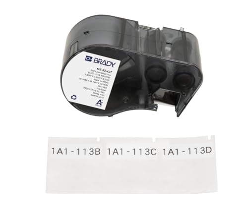 Brady Selbstlaminierendes Vinyl-Vorgefertigte Etiketten für Etikettendrucker BMP51/BMP53/M511-180 Klebeetiketten - Schwarz auf Weiß, Transparent (38,10 mm (B) x 38,10 mm (H)) - M5-32-427 von Brady