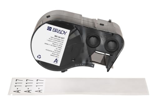 Brady Selbstlaminierendes Vinyl-Vorgefertigte Etiketten für Etikettendrucker BMP51/BMP53/M511 - 40 Klebeetiketten - Schwarz auf Weiß, Transparent (38,10 mm (B) x 152,40 mm (H)) - M5-34-427 von Brady