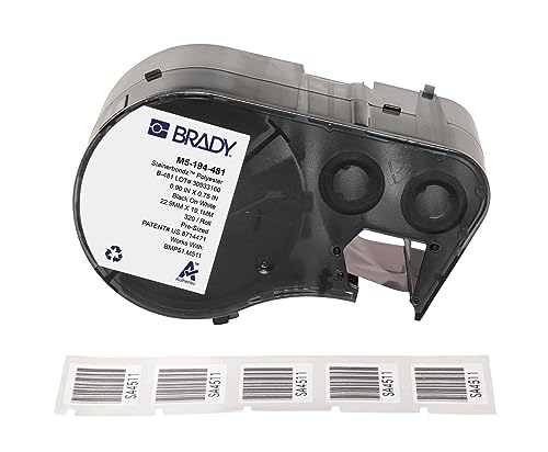 Brady StainerBondz™ Polyester-Etiketten für Etikettendrucker BMP51/BMP53/M511-320, selbstklebende Druckeretiketten, Schwarz auf Weiß, 22,86 mm (B) x 19,05 mm (H), M5-194-481 von Brady