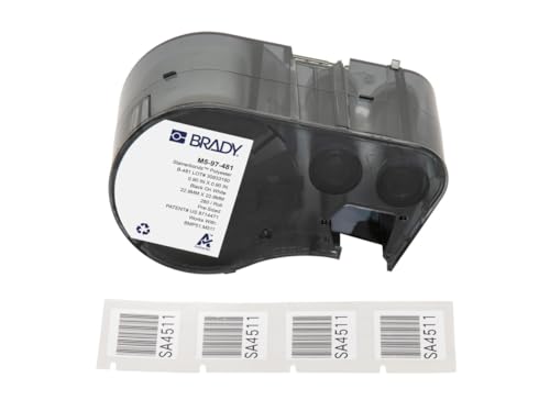 Brady StainerBondz™ Polyester-Vorgefertigte Etiketten für Etikettendrucker BMP51/BMP53/M511 - 280 Klebeetiketten - Schwarz auf Weiß (22,86 mm (B) x 22,86 mm (H)) - M5-97-481 von Brady