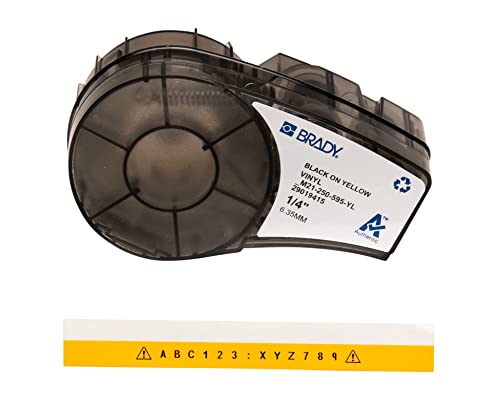 Brady Vinyl-Etiketten für Etikettendrucker M211 & M210 - Vinyl-Klebe-Druckeretiketten - Industrieetikettenband für Kabel/Namensetiketten - Schwarz auf Gelb (6.35mm x 6.40m) - M21-250-595-YL von Brady