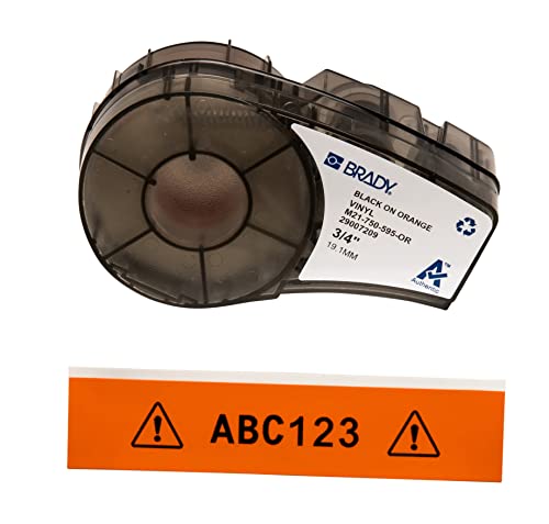 Brady Vinyl-Etiketten für Etikettendrucker M211 & M210 - Vinyl-Klebe-Druckeretiketten - Industrieetikettenband für Kabel/Namensetiketten - Schwarz auf Orange (19.05mm x 6.40m) - M21-750-595-OR von Brady