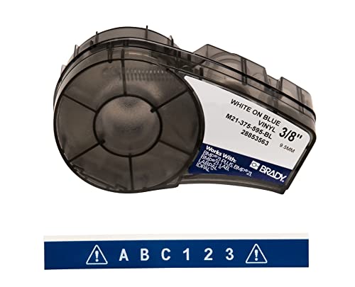 Brady Vinyl-Etiketten für Etikettendrucker M211 & M210 - Vinyl-Klebe-Druckeretiketten - Industrieetikettenband für Kabel/Namensetiketten - Weiß auf Blau (9.53mm x 6.40m) - M21-375-595-BL von Brady
