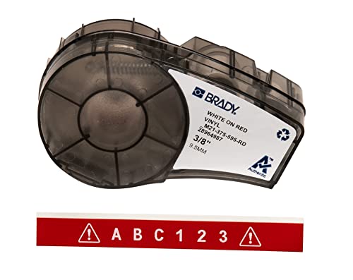 Brady Vinyl-Etiketten für Etikettendrucker M211 & M210 - Vinyl-Klebe-Druckeretiketten - Industrieetikettenband für Kabel/Namensetiketten - Weiß auf Rot (9.53mm x 6.40m) - M21-375-595-RD von Brady