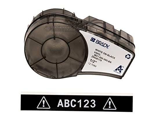 Brady Vinyl-Etiketten für Etikettendrucker M211 & M210 - Vinyl-Klebe-Druckeretiketten - Industrieetikettenband für Kabel/Namensetiketten - Weiß auf Schwarz (12.70mm x 6.40m) - M21-500-595-BK von Brady