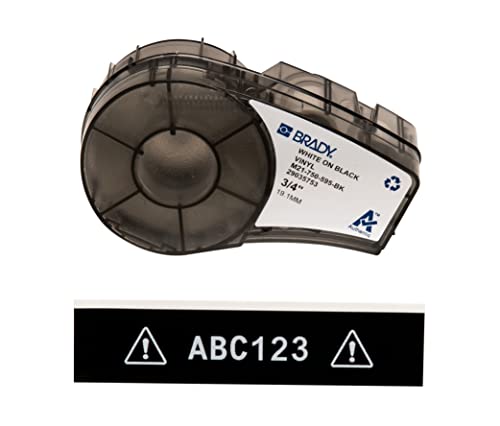Brady Vinyl-Etiketten für Etikettendrucker M211 & M210 - Vinyl-Klebe-Druckeretiketten - Industrieetikettenband für Kabel/Namensetiketten - Weiß auf Schwarz (19.05mm x 6.40m) - M21-750-595-BK von Brady