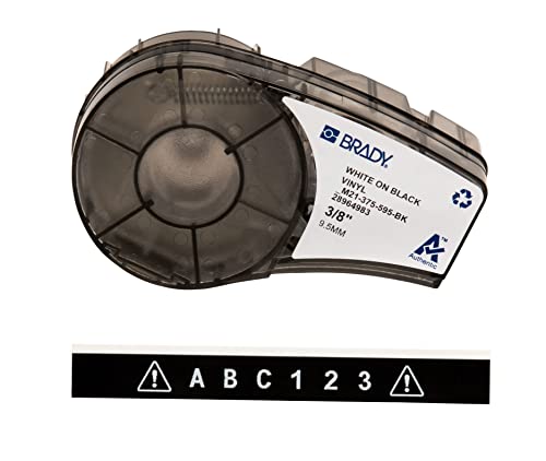 Brady Vinyl-Etiketten für Etikettendrucker M211 & M210 - Vinyl-Klebe-Druckeretiketten - Weiß auf Schwarz (9.53mm x 6.40m) - M21-375-595-BK von Brady