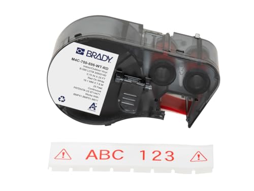 Brady Vinyl-Etikettenband für Etikettendrucker BMP41/BMP51/BMP53/M511 - Klebeetiketten - Rot auf Weiß (19,05 mm (B) x 7,62 m (L)) - M4C-750-595-WT-RD von Brady