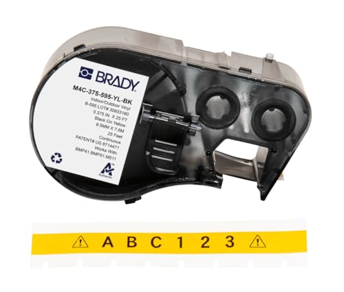 Brady Vinyl-Etikettenband für Etikettendrucker BMP41/BMP51/BMP53/M511 - Klebeetiketten - Schwarz auf Gelb (9,53 mm (B) x 7,62 m (L)) - M4C-375-595-YL-BK von Brady