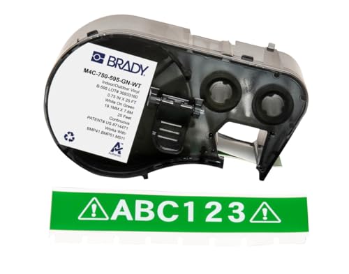 Brady Vinyl-Etikettenband für Etikettendrucker BMP41/BMP51/BMP53/M511 - Klebeetiketten - Weiß auf Grün (19,05 mm (B) x 7,62 m (L)) - M4C-750-595-GN-WT von Brady