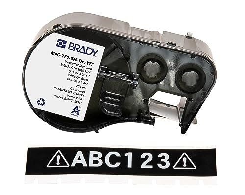 Brady Vinyl-Etikettenband für Etikettendrucker BMP41/BMP51/BMP53/M511 - Klebeetiketten - Weiß auf Schwarz (19,05 mm (B) x 7,62 m (L)) - M4C-750-595-BK-WT von Brady