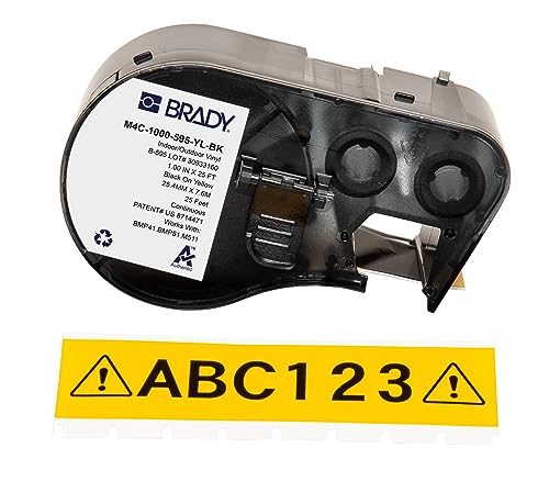 Brady Vinyl-Etikettenband für Etikettendrucker BMP41/BMP51/BMP53/M511 - Klebeetiketten - Schwarz auf Gelb (25,40 mm (B) x 7,62 m (L)) - M4C-1000-595-YL-BK von Brady