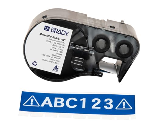 Brady Vinyl-Etikettenband für Etikettendrucker BMP41/BMP51/BMP53/M511 – Selbstklebende Druckeretiketten – Weiß auf Schwarz (12,70 mm (B) x 7,62 m (L)) – M4C-500-595-BK-WT von Brady