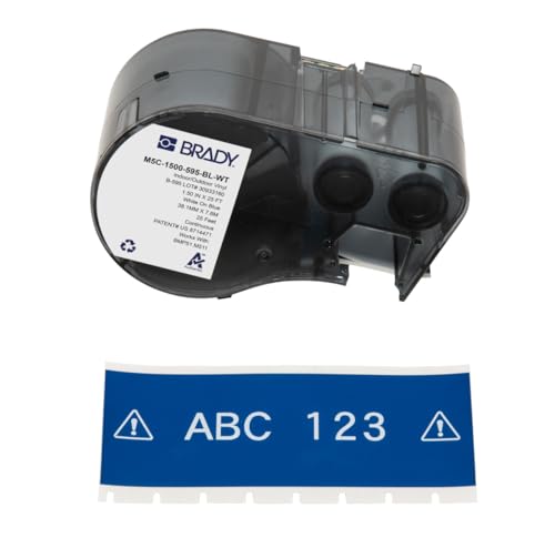 Brady Vinyl-Etikettenband für Etikettendrucker BMP51/BMP53/M511, selbstklebende Druckeretiketten, Weiß auf Blau, 38,10 mm (B) x 7,62 m (L)) – M5C-1500-595-BL-WT von Brady