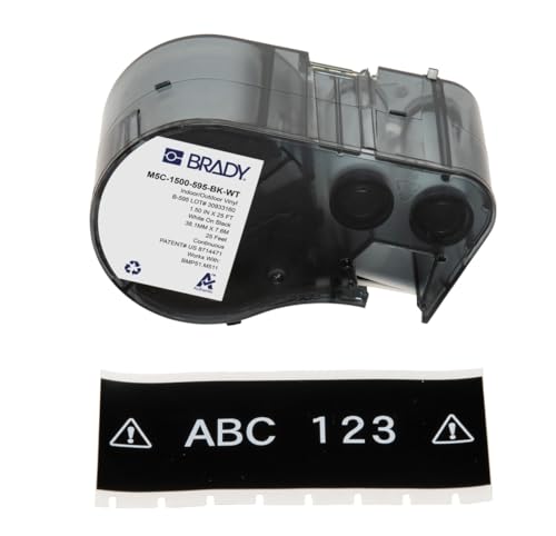 Brady Vinyl-Etikettenband für Etikettendrucker BMP51/BMP53/M511, selbstklebende Druckeretiketten, Weiß auf Schwarz, 38,10 mm (B) x 7,62 m (L)) – M5C-1500-595-BK-WT von Brady