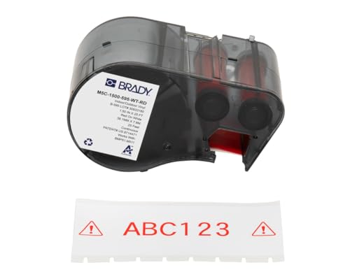 Brady Vinyl-Etikettenband für Etikettendrucker BMP51/BMP53/M511 - Klebeetiketten - Rot auf Weiß (38,10 mm (B) x 7,62 m (L)) - M5C-1500-595-WT-RD von Brady